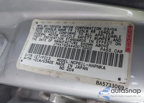 2004 Scion Xa из США, поврежденный, VIN JTKKT624440075222